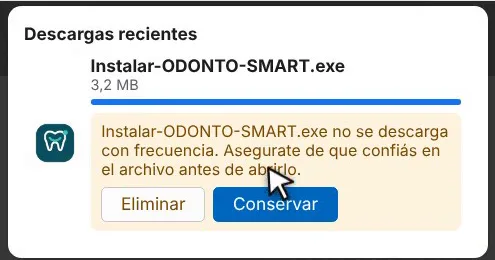 Aviso del navegador con el botón Conservar