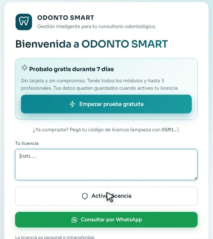 Pantalla con el botón Empezar prueba gratuita