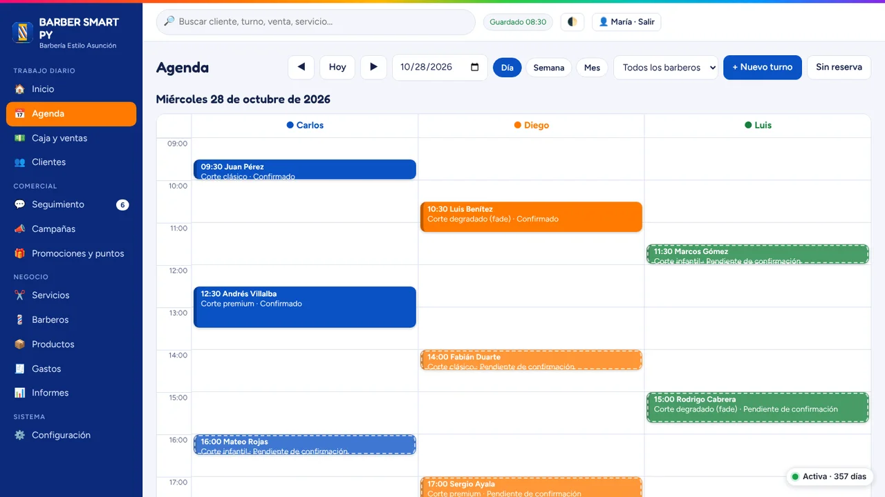 Agenda de turnos por barbero