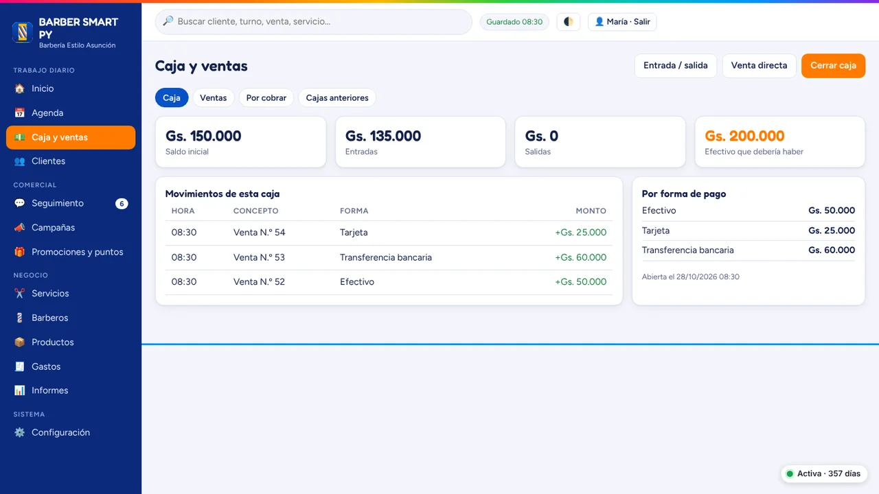 Caja y ventas del día